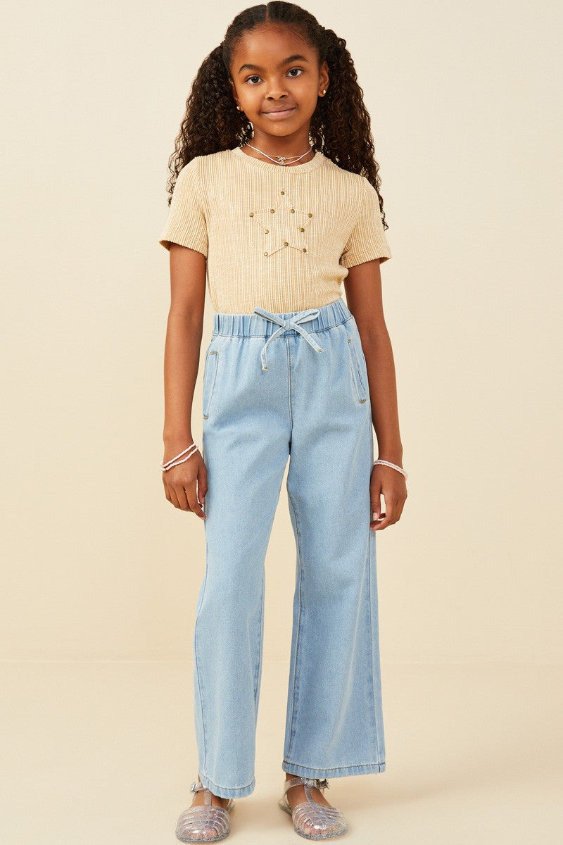 Hayden Girls - Wide Leg Drawstring Waist Pant - Denim