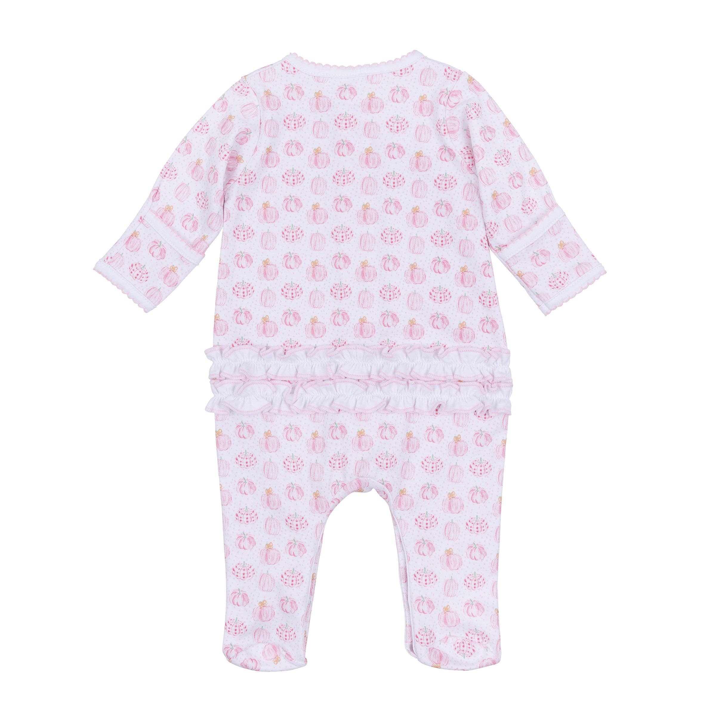 Magnolia Baby - Precious Pumpkins Print Ruffle Footie - Pink
