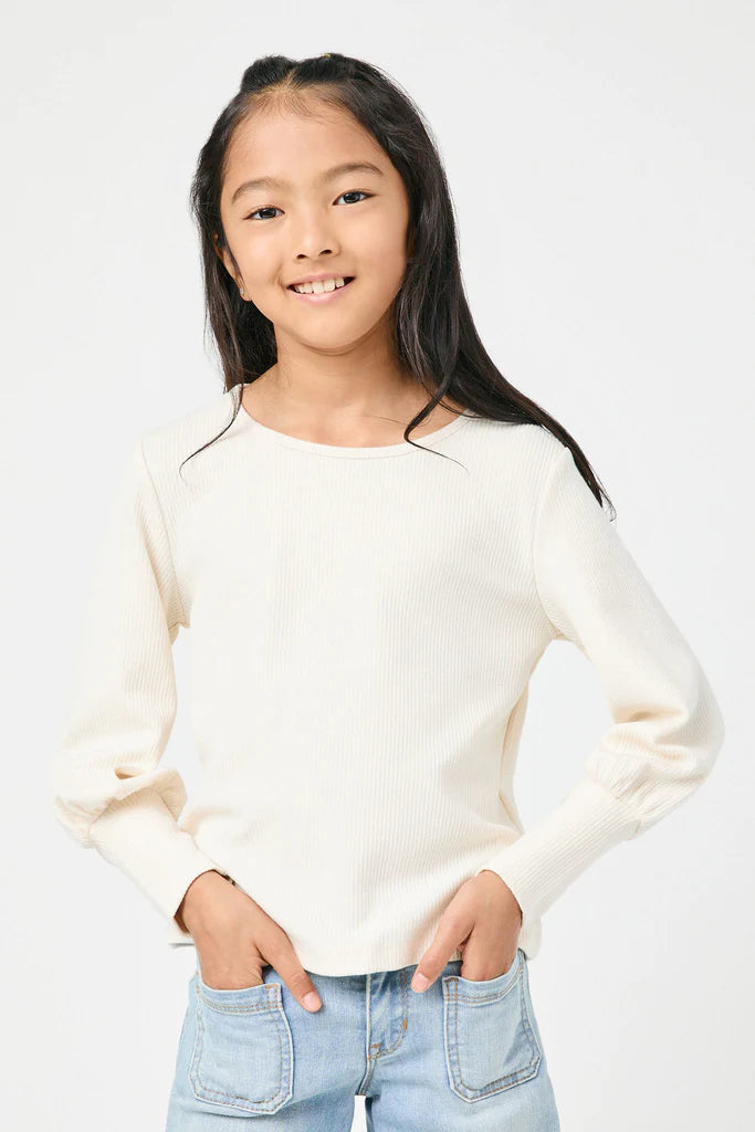 Hayden Girls - Textured Exaggerated Cuff Knit Top - Ivory
