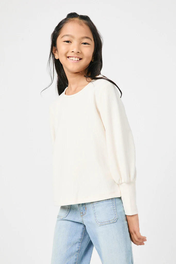 Hayden Girls - Textured Exaggerated Cuff Knit Top - Ivory