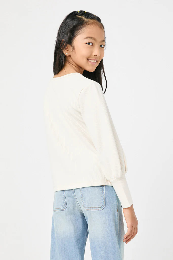 Hayden Girls - Textured Exaggerated Cuff Knit Top - Ivory