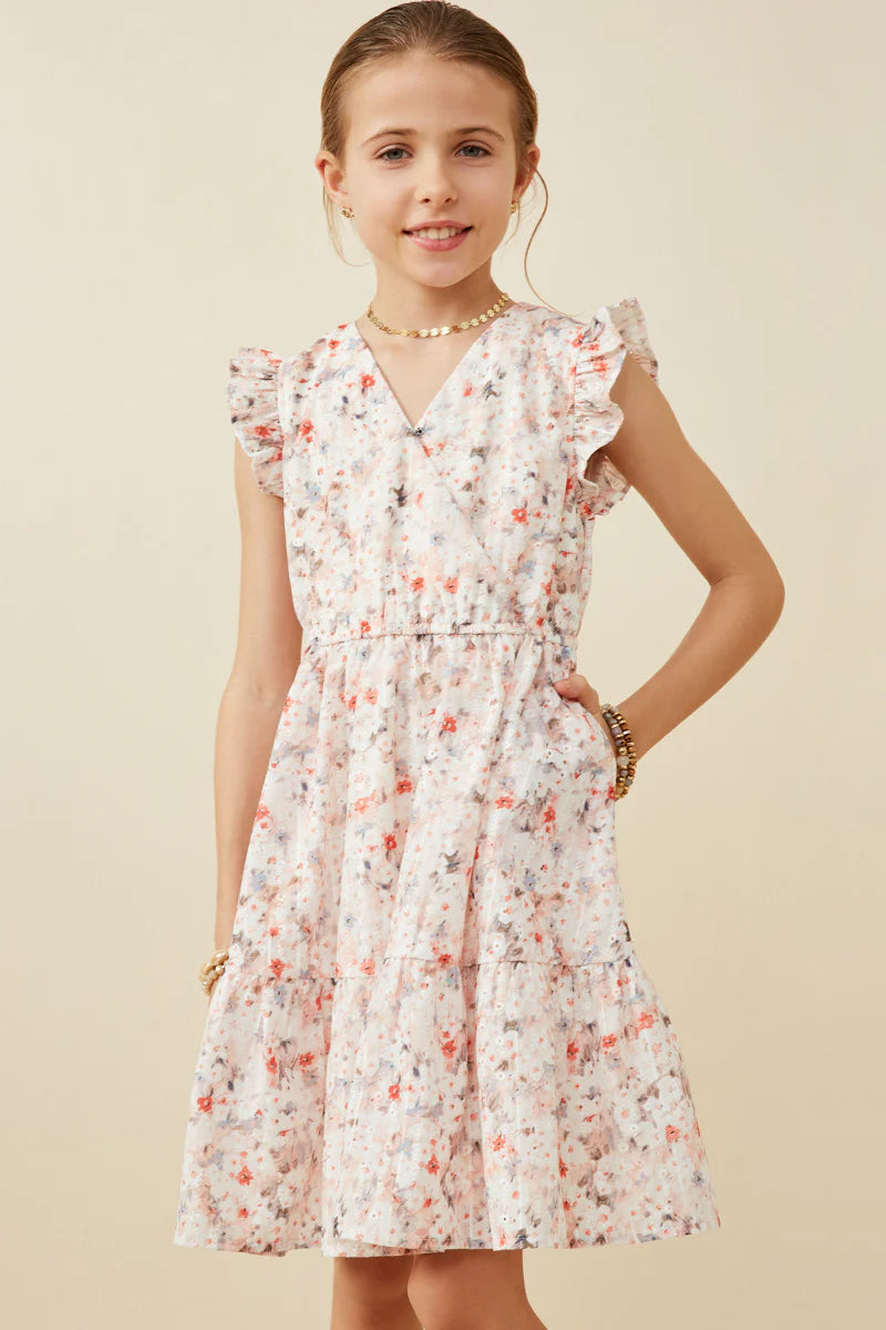 Hayden Girls - Floral Print Eyelet Ruffle Tank Dress *FINAL SALE*