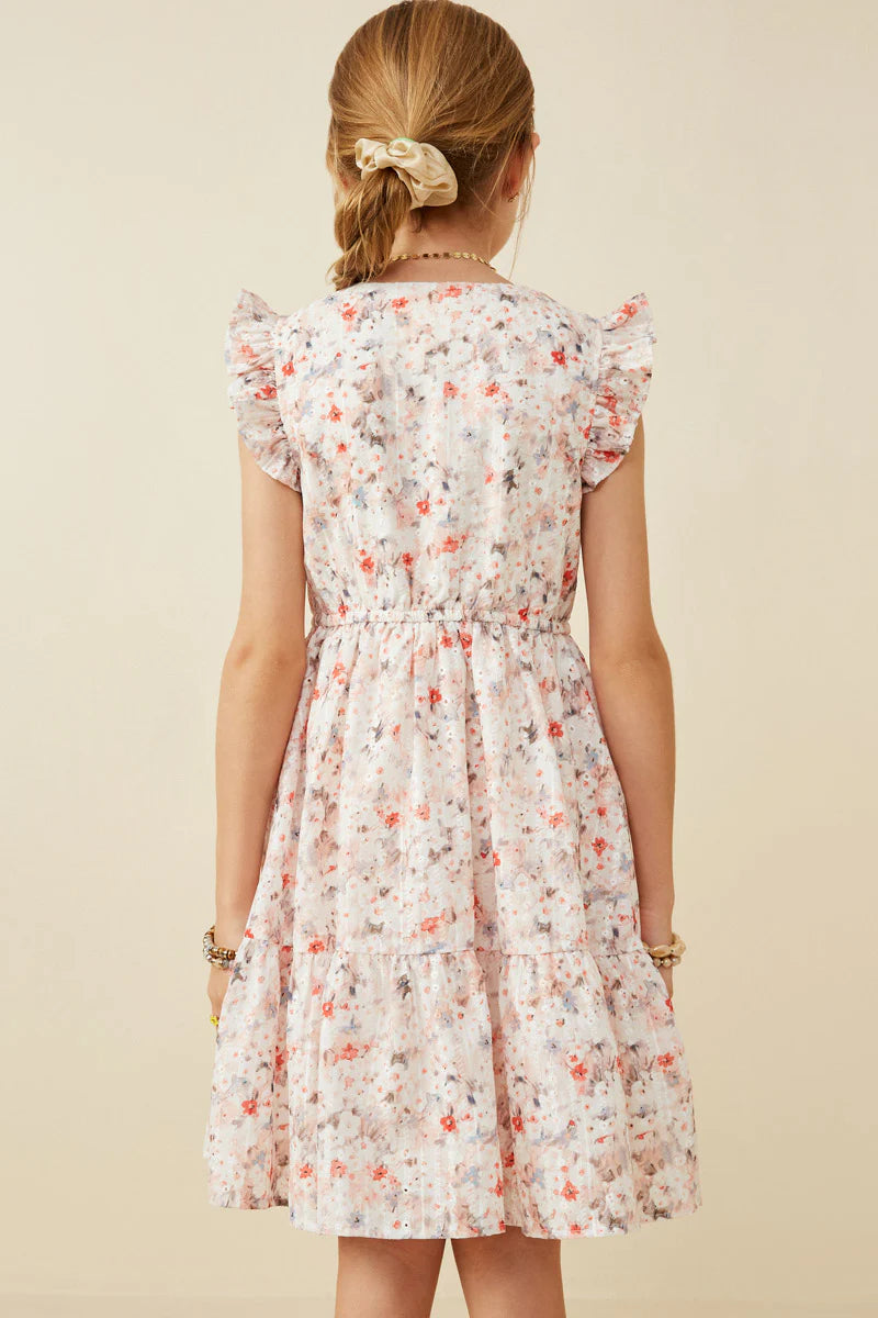 Hayden Girls - Floral Print Eyelet Ruffle Tank Dress *FINAL SALE*