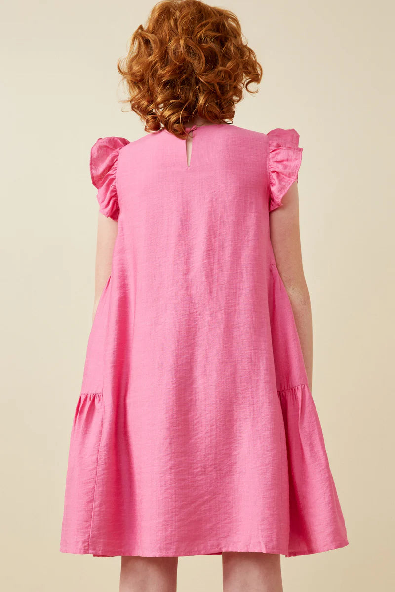 Hayden Girls -Side Panel Detailed Ruffle Sleeve Dress - Pink *FINAL SALE*