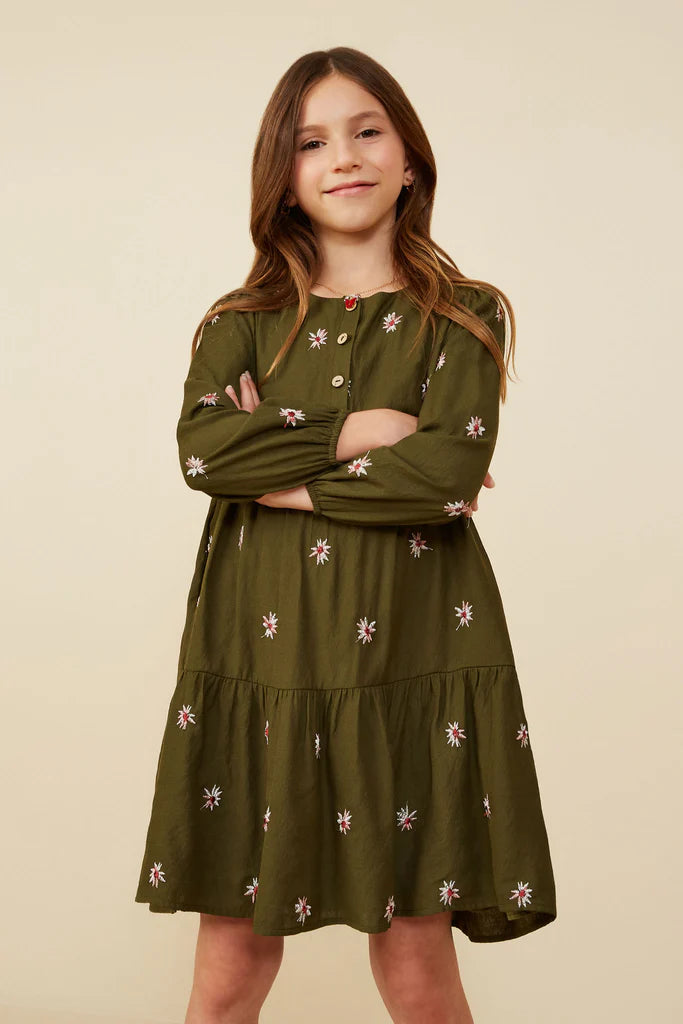 Hayden Girls - Embroidered Ditsy Floral Buttoned Dress