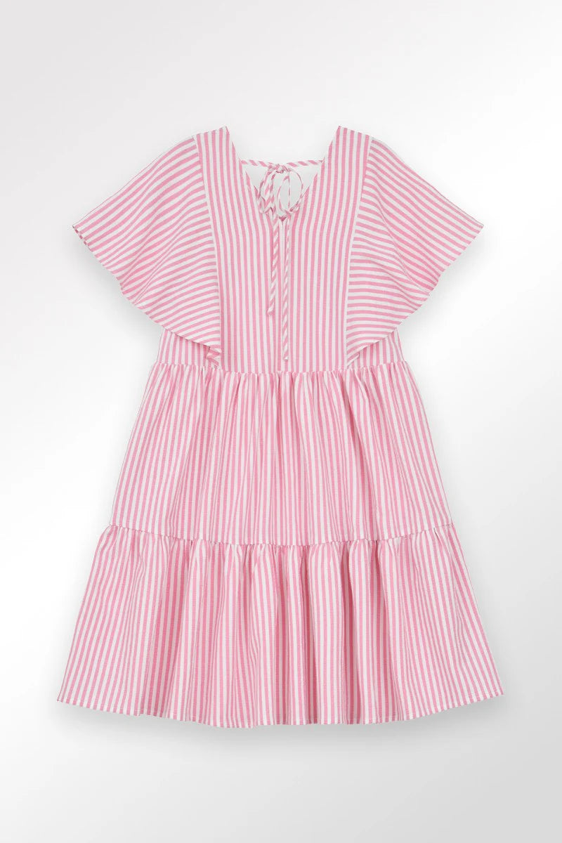 Molly Bracken - Girls Pinstriped Babydoll Dress - Pink