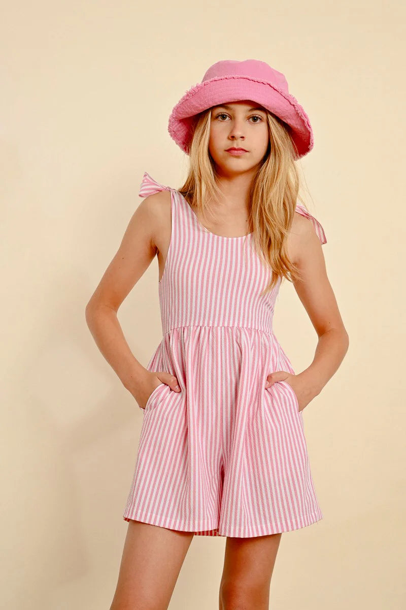 Molly Bracken - Girls Striped Short Jumpsuit - Pink