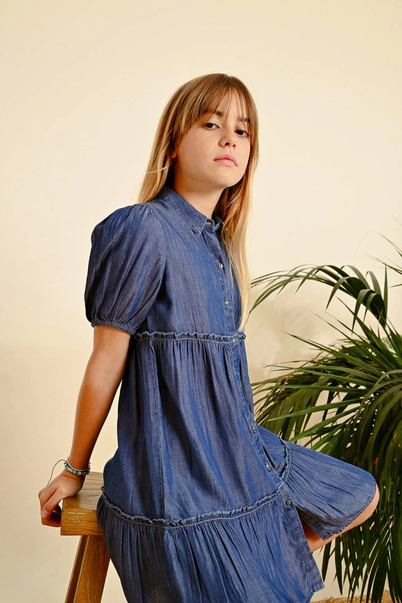 Molly Bracken - Girls Shirt Dress - Light Blue Denim