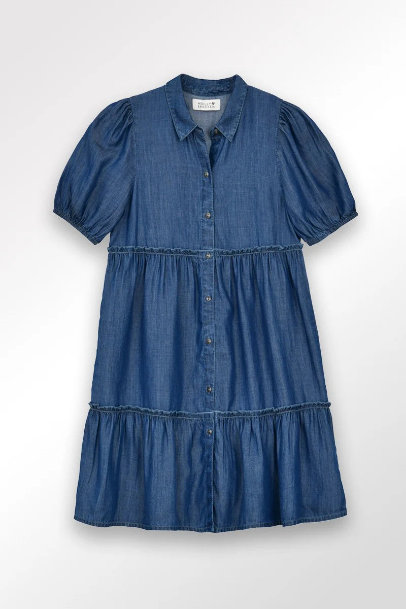 Molly Bracken - Girls Shirt Dress - Light Blue Denim