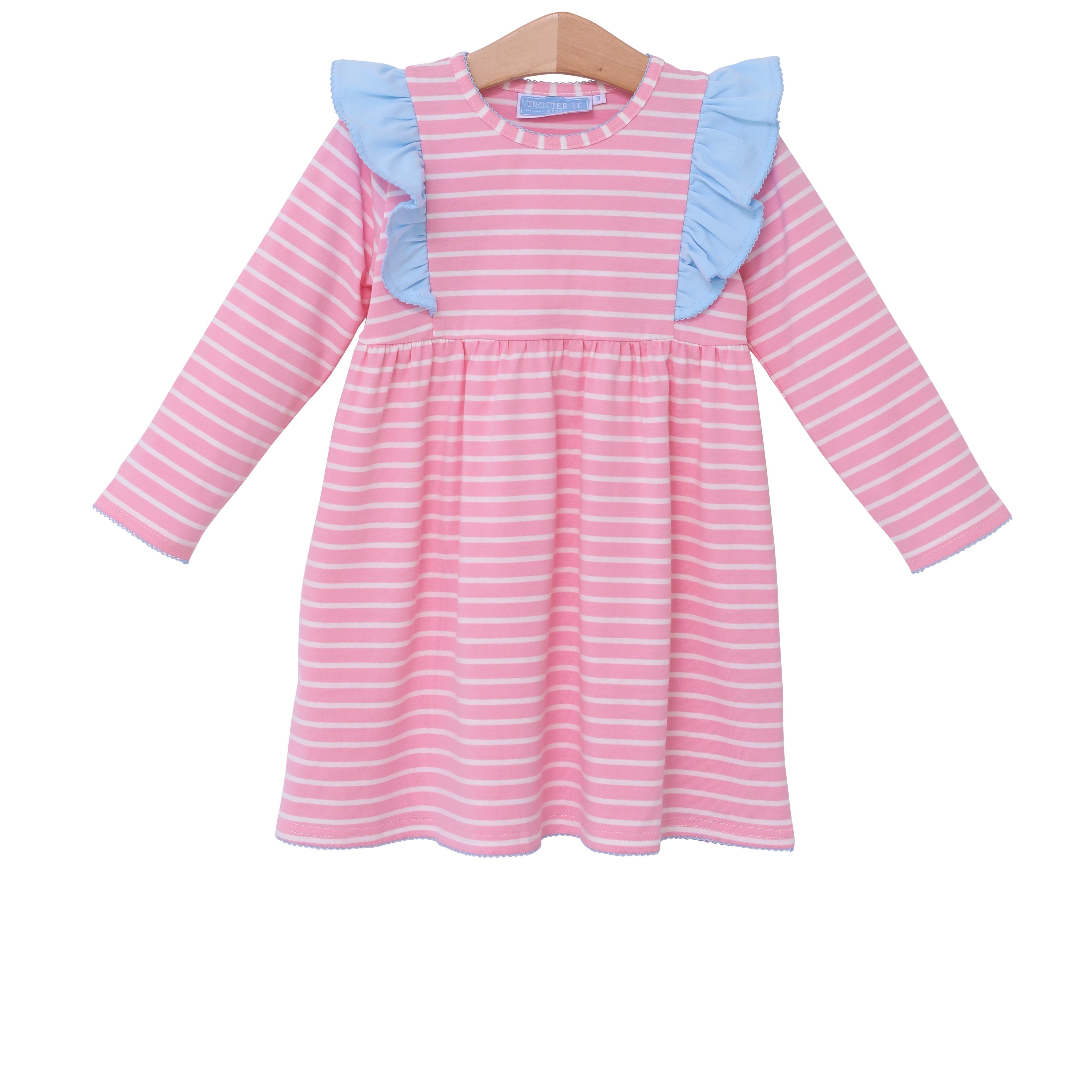 Trotter Street Kids-Claire Long Sleeve Dress Red Stripe or Red