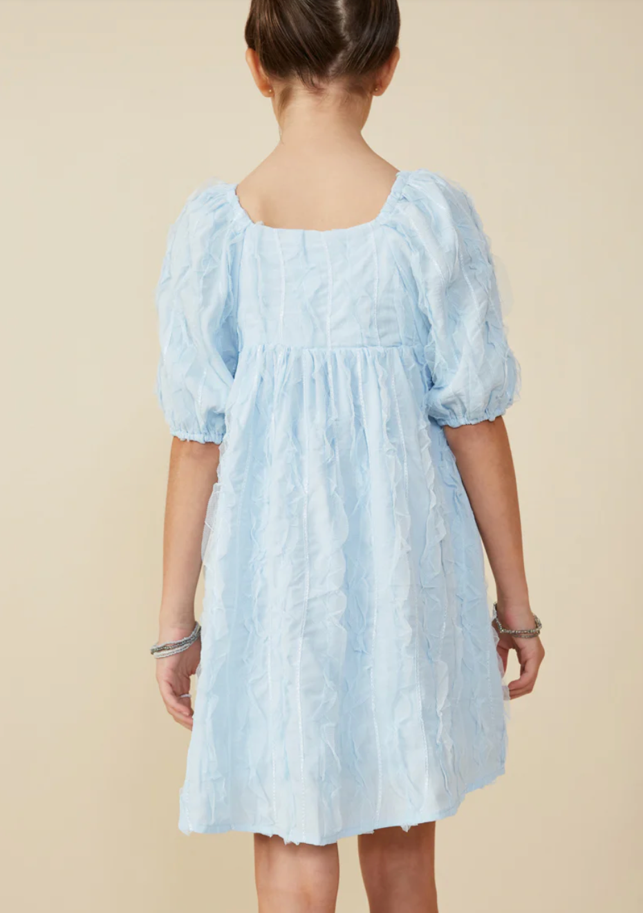 Hayden Girls - Ruffled Mesh Square Neck Dress -Blue *FINAL SALE*