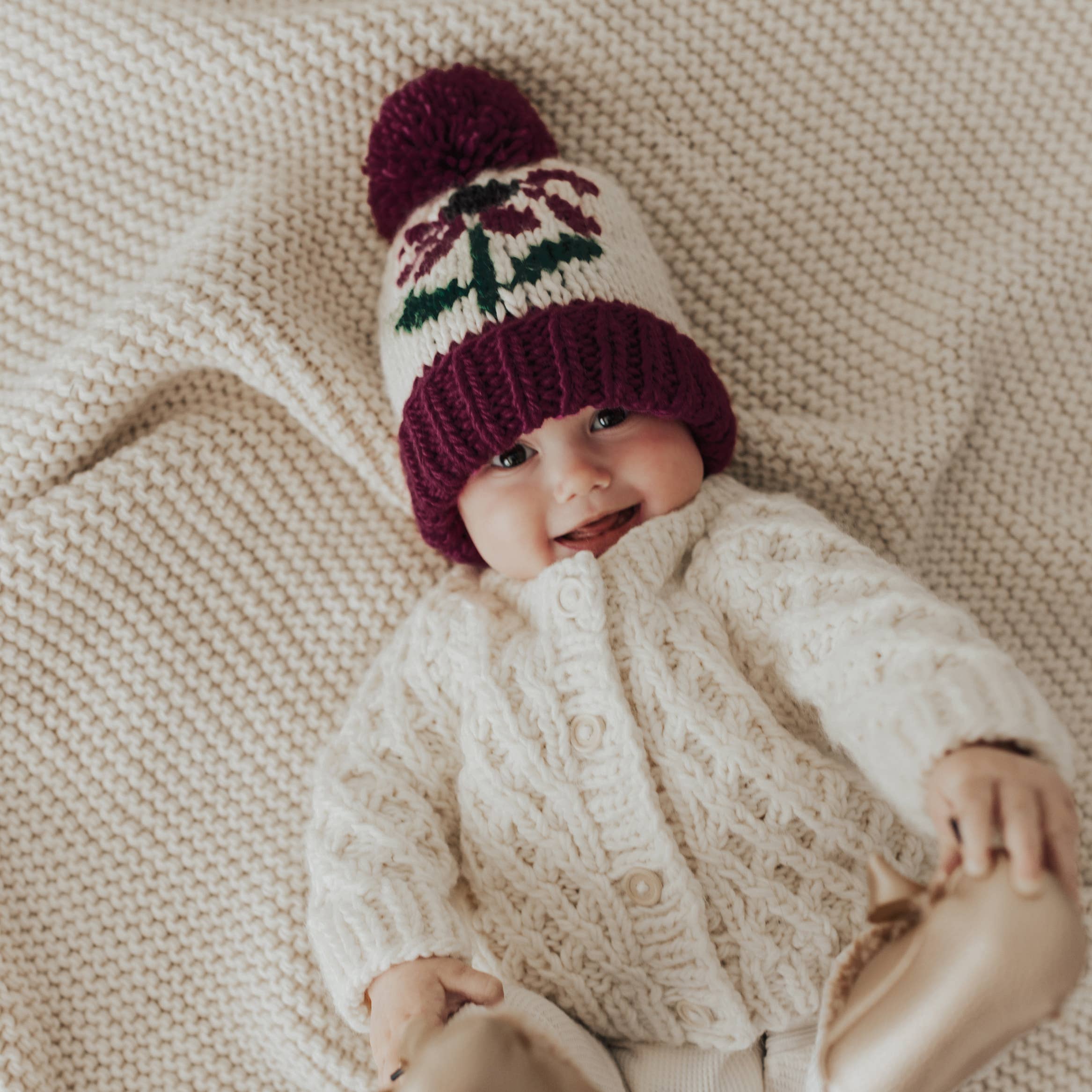 Huggalugs - Waffle Cardigan Sweater Natural