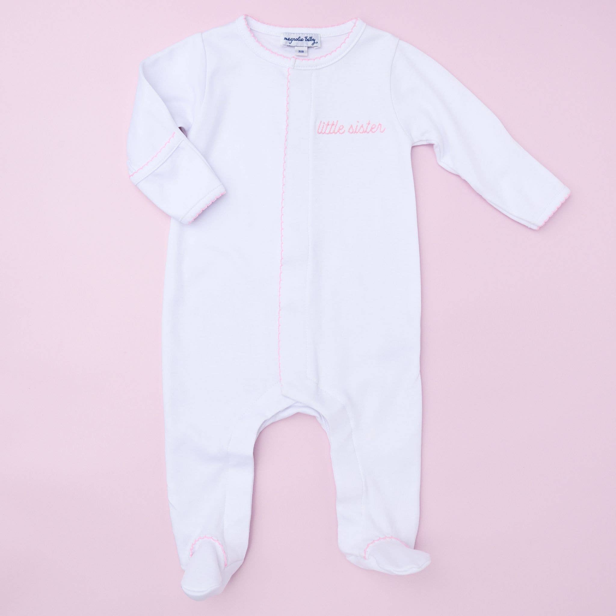 Magnolia Baby - Little Sister Embroidered Footie