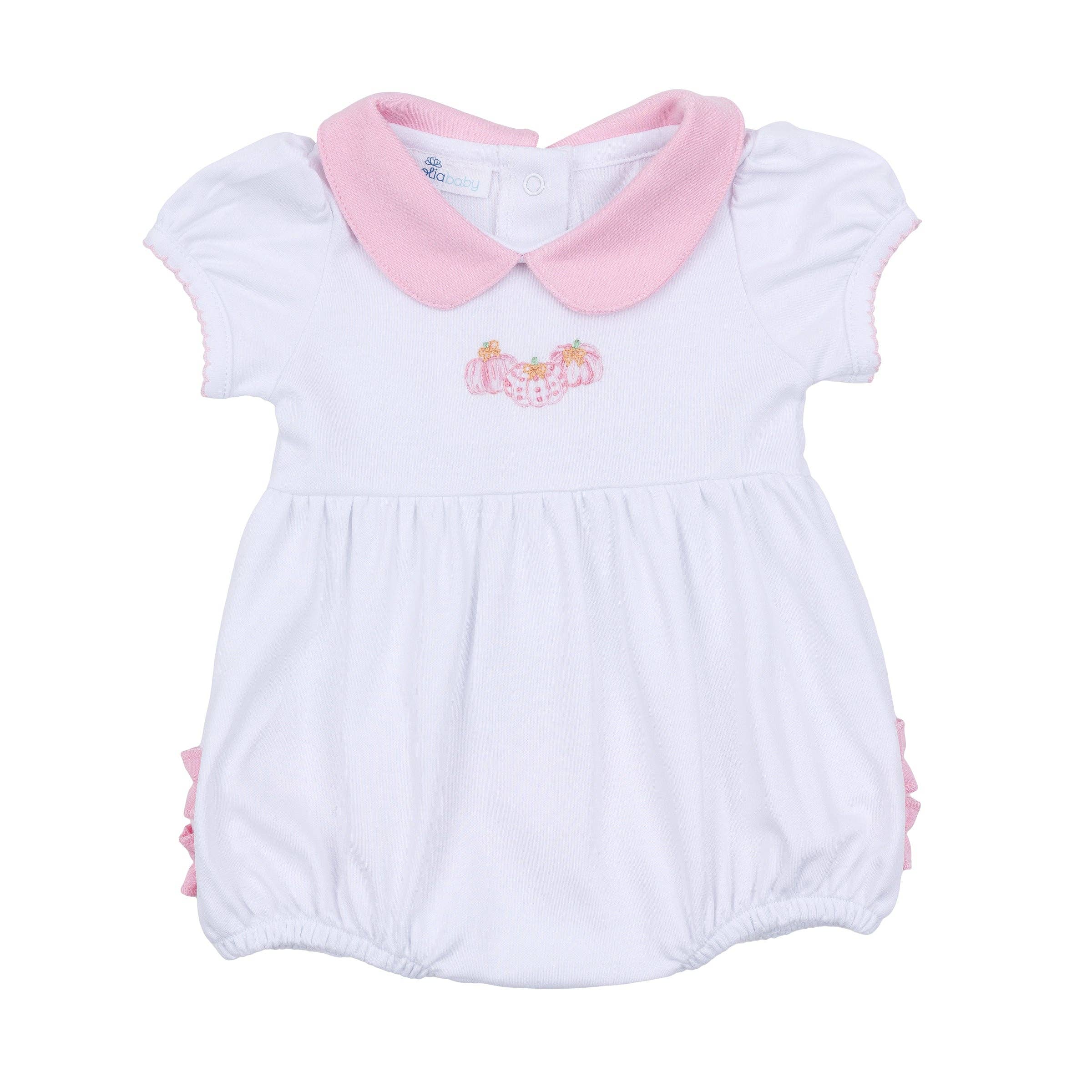 Magnolia Baby - Precious Pumpkins Collared Ruffle Short Sleeve Bubble - Pink