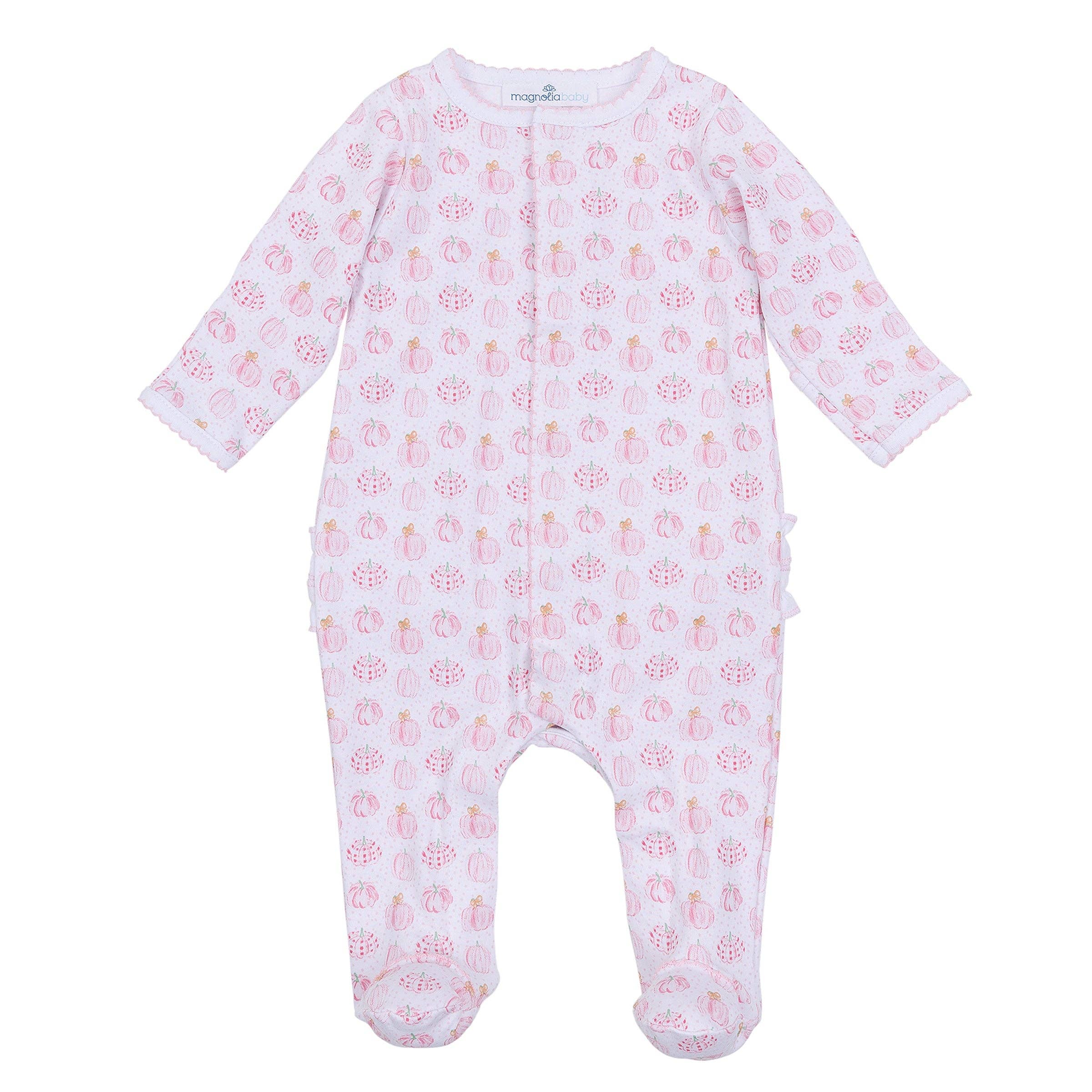 Magnolia Baby - Precious Pumpkins Print Ruffle Footie - Pink