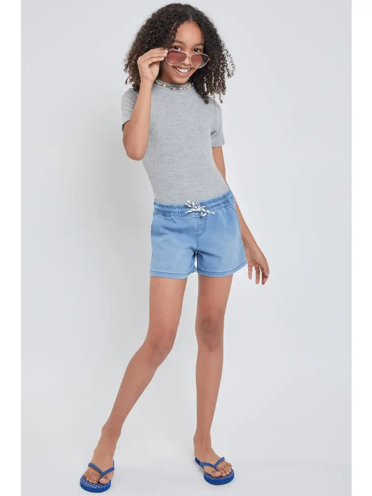 YMI - Fashion Drawstring Jogger Shorts - Light Wash *FINAL SALE*