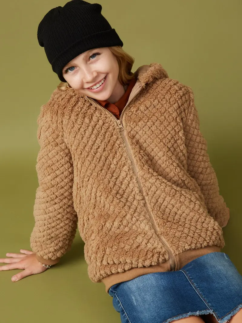 Hayden Girls - Quilted Plush Hooded Jacket - Mocha