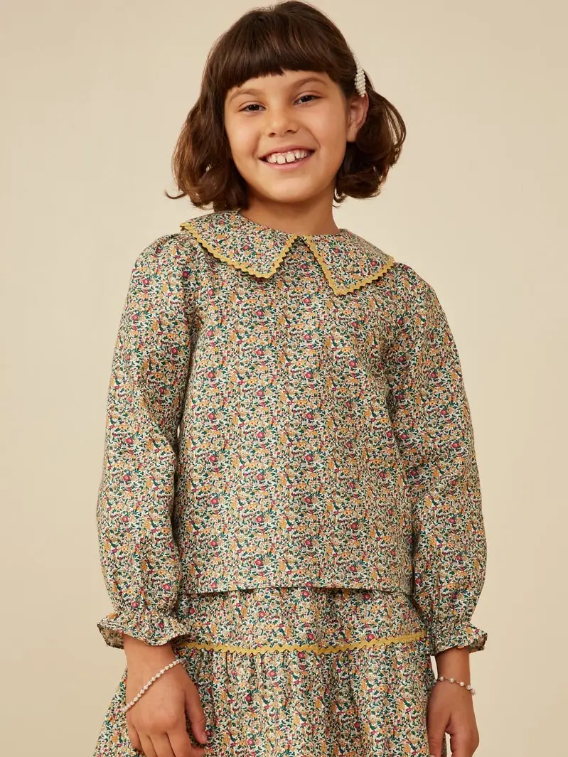 Hayden Girls - Wavy Twill Trimmed Peter Pan Collar Top - Mustard