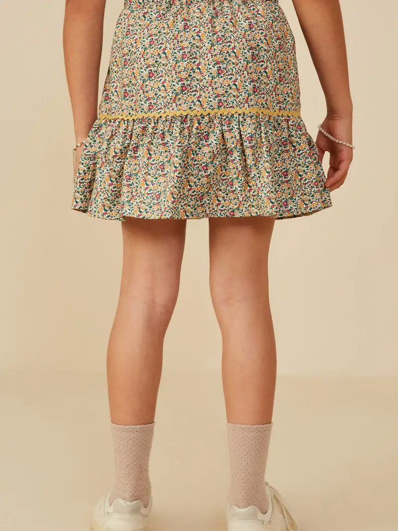 Hayden Girls - Wavy Twill Trimmed Printed Skirt - Mustard