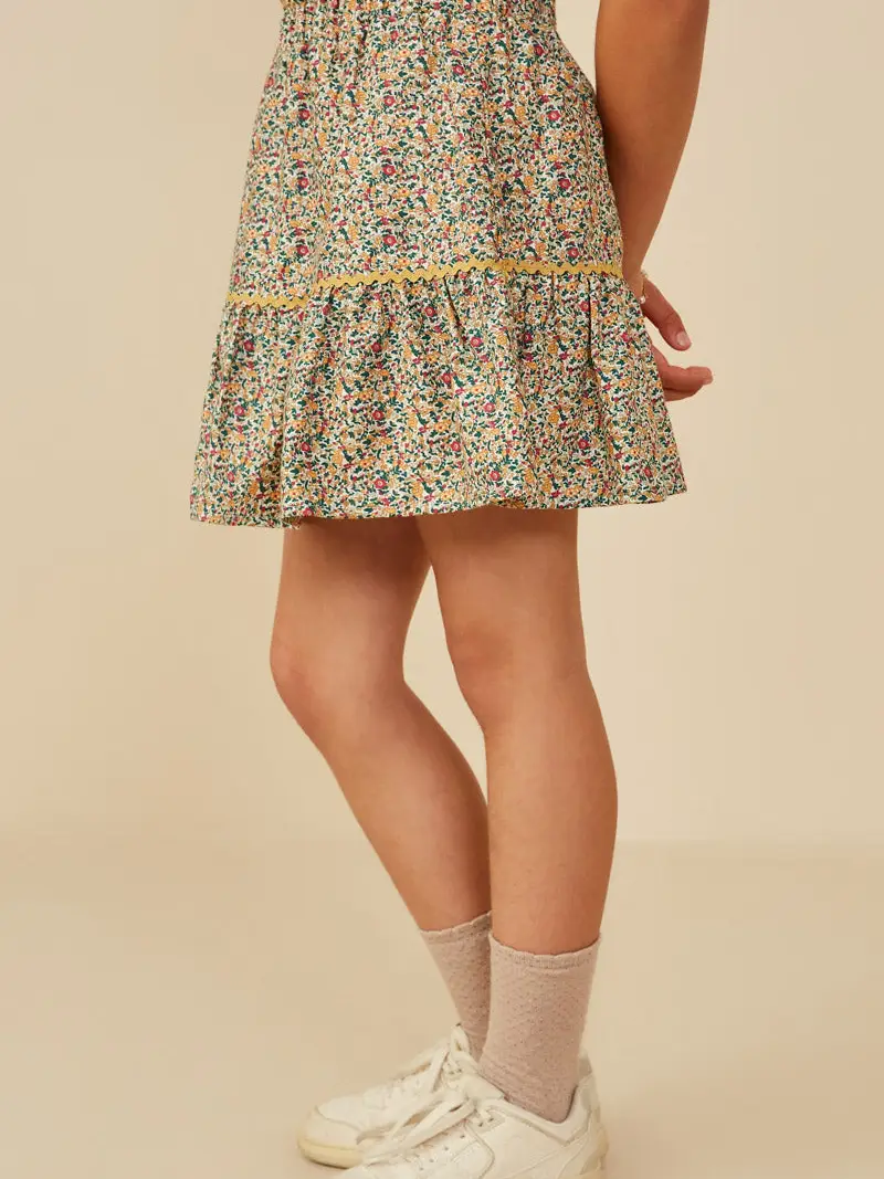 Hayden Girls - Wavy Twill Trimmed Printed Skirt - Mustard