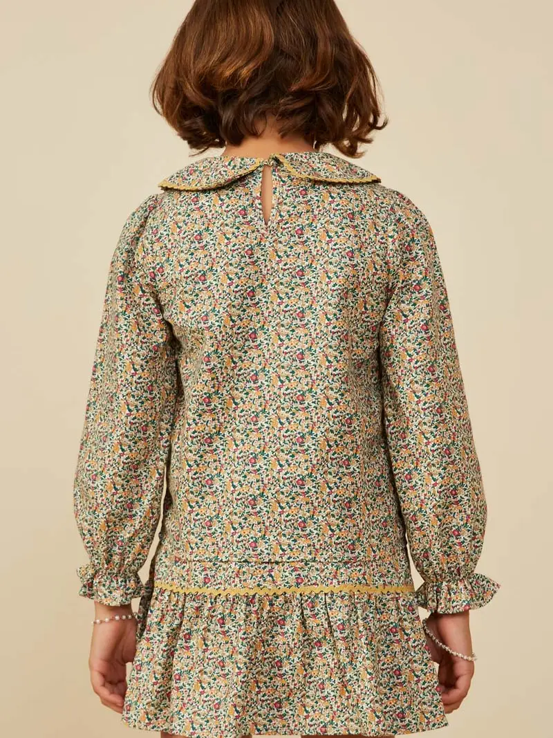 Hayden Girls - Wavy Twill Trimmed Peter Pan Collar Top - Mustard