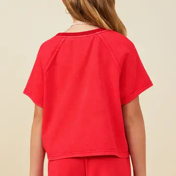 Hayden Girls - Washed Short Sleeve Knit Sweatshirt - Red