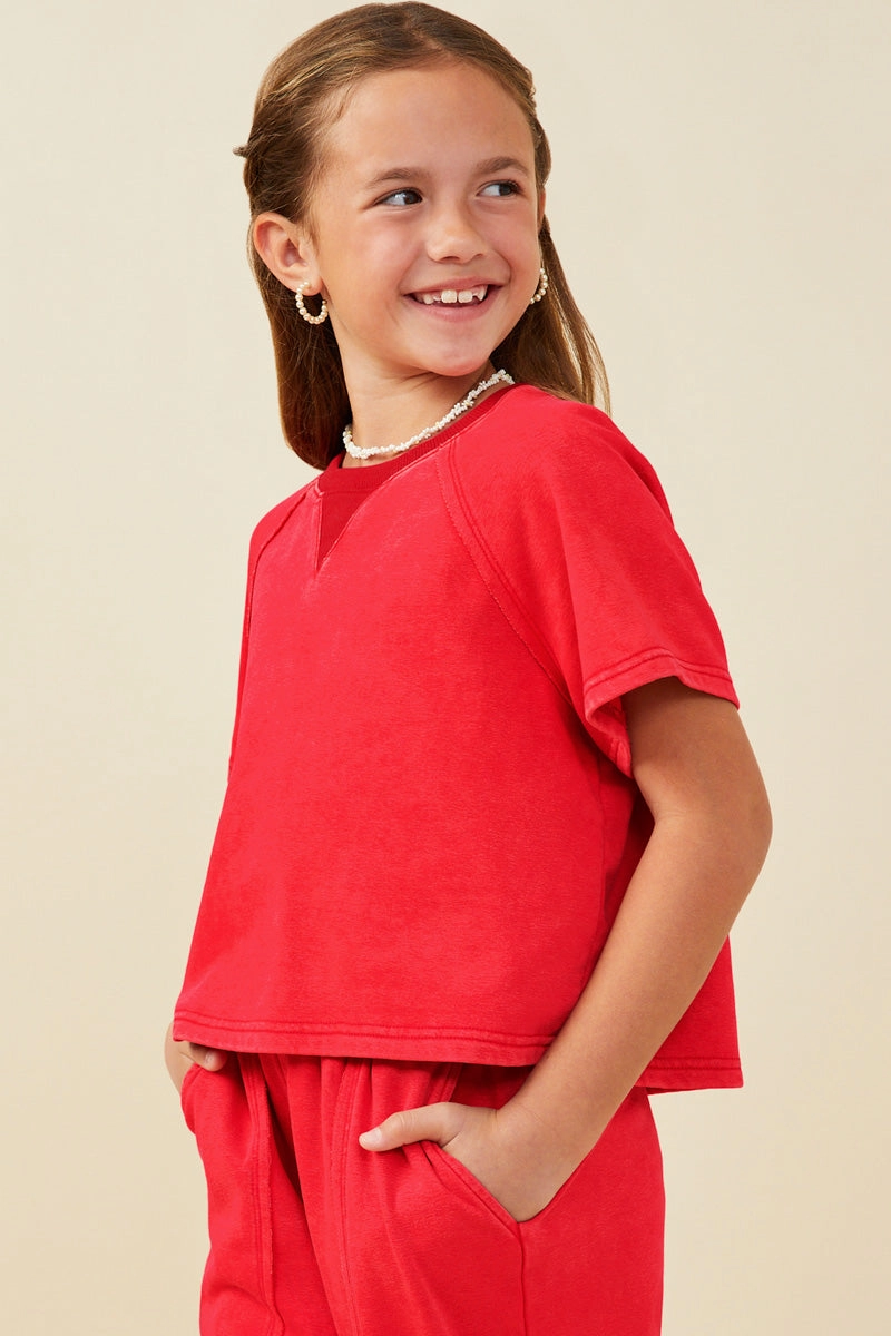 Hayden Girls - Washed Short Sleeve Knit Sweatshirt - Red