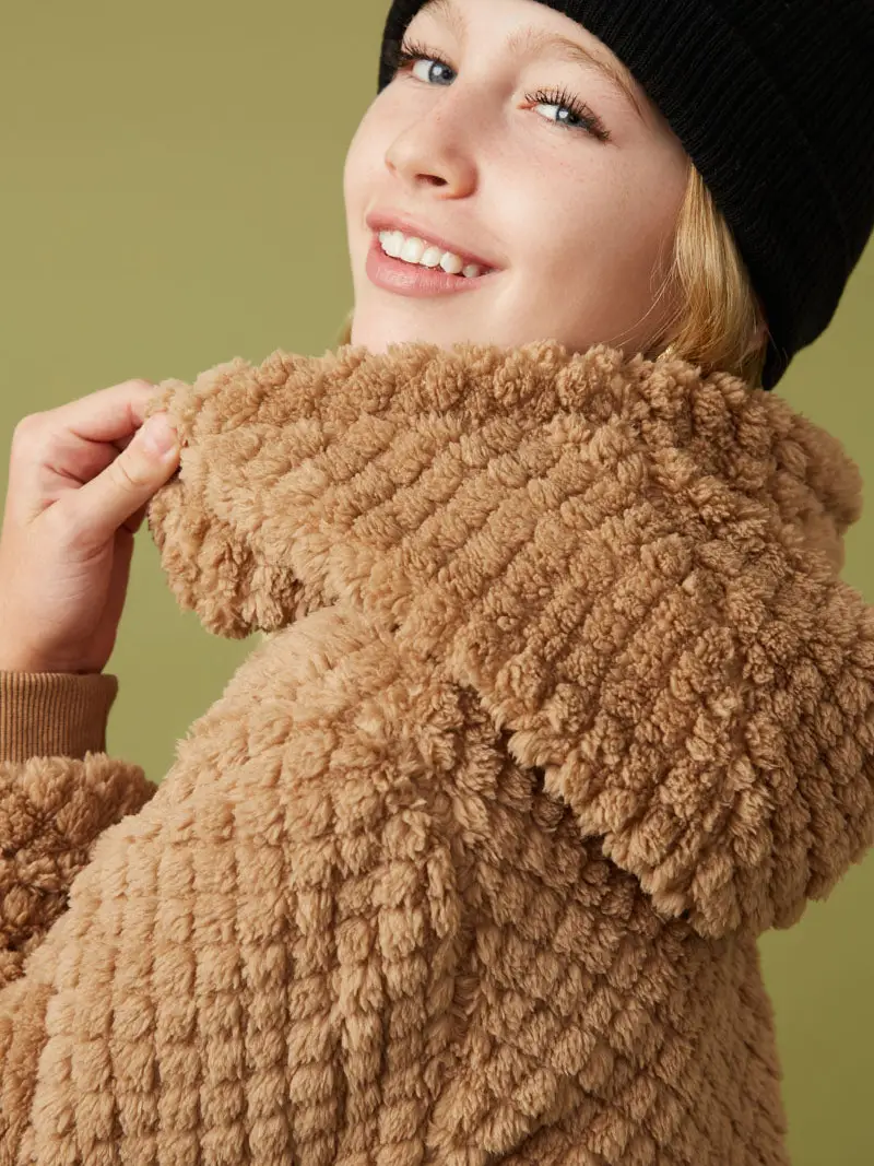 Hayden Girls - Quilted Plush Hooded Jacket - Mocha