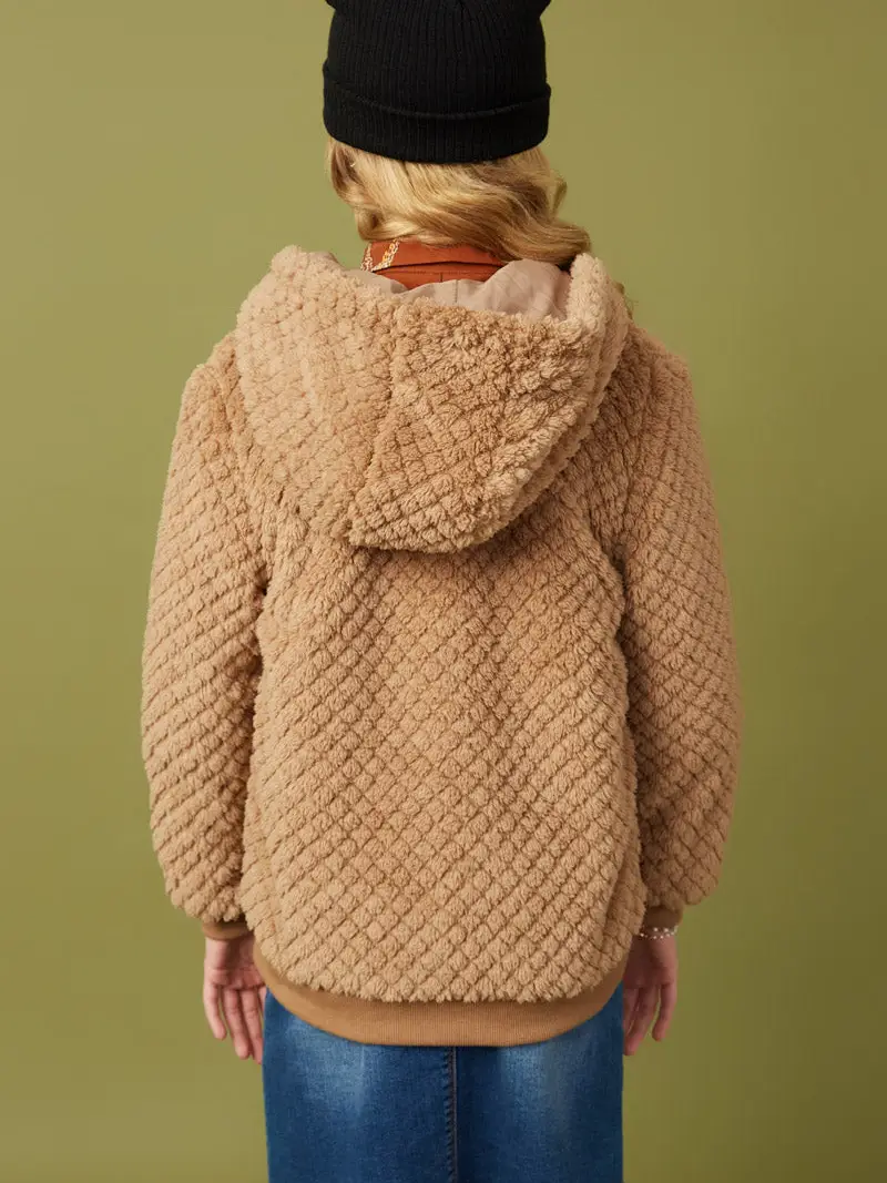 Hayden Girls - Quilted Plush Hooded Jacket - Mocha