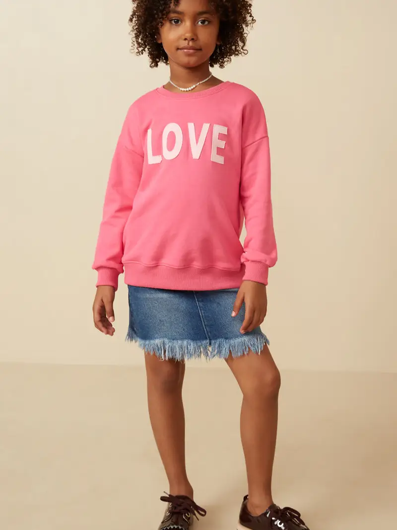 Hayden Girls - Love Patched French Terry Sweatshirt - Pink