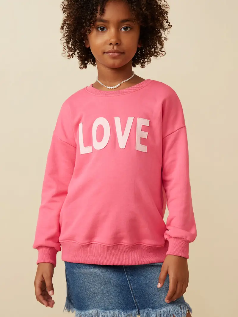 Hayden Girls - Love Patched French Terry Sweatshirt - Pink