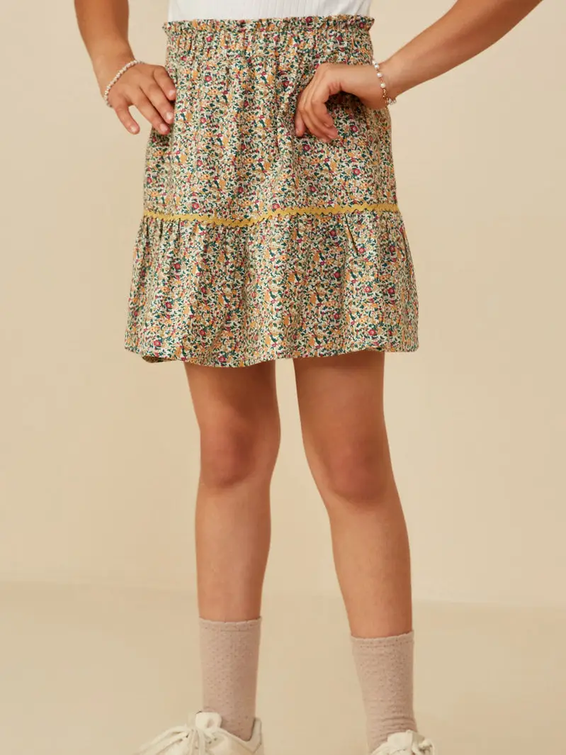Hayden Girls - Wavy Twill Trimmed Printed Skirt - Mustard