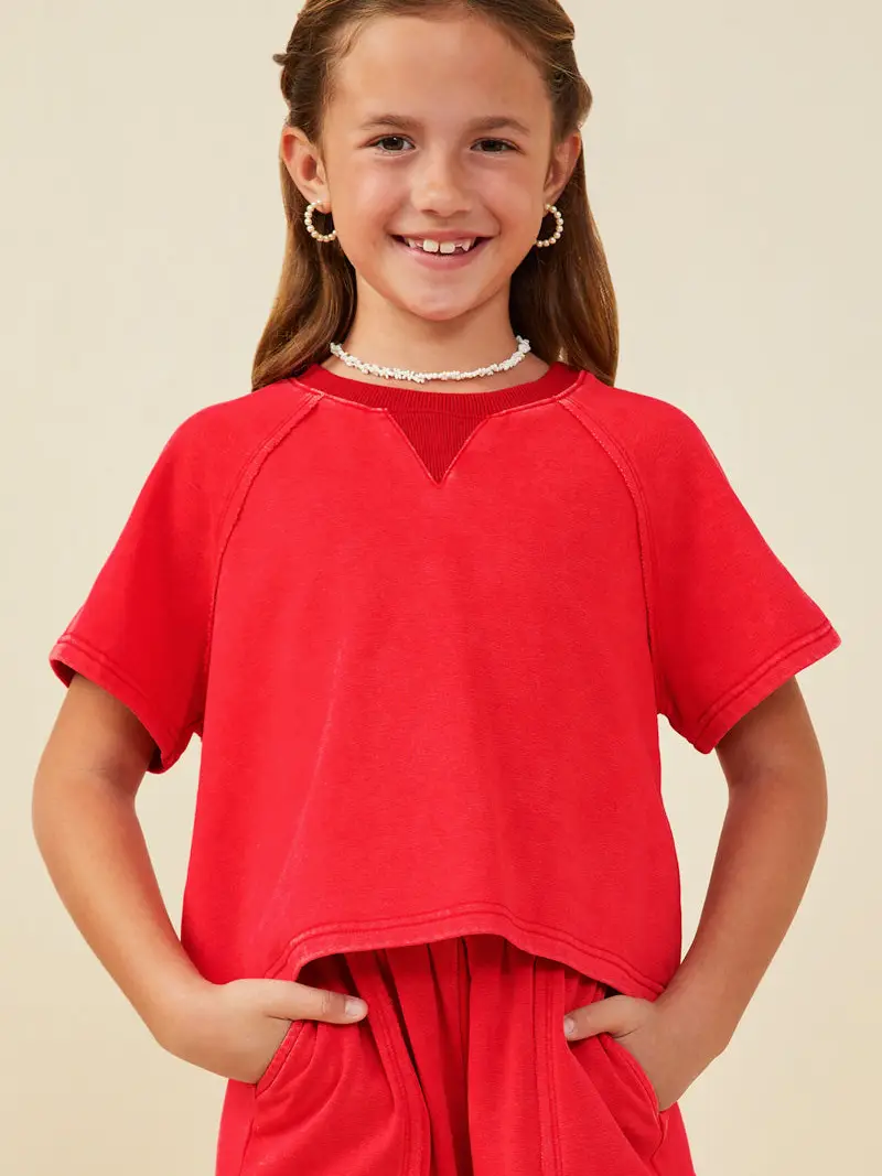 Hayden Girls - Washed Short Sleeve Knit Sweatshirt - Red