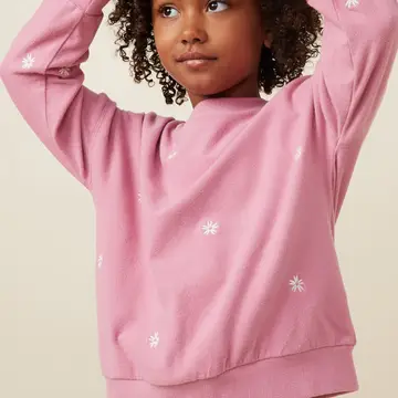 Hayden Girls - Brushed Textured Floral Embroidered Sweatshirt