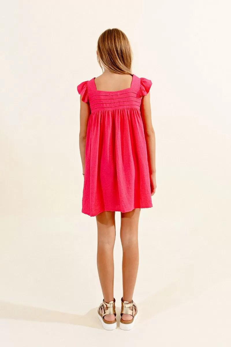 Molly Bracken - Girls Square Neck Dress - Fushia *FINAL SALE*