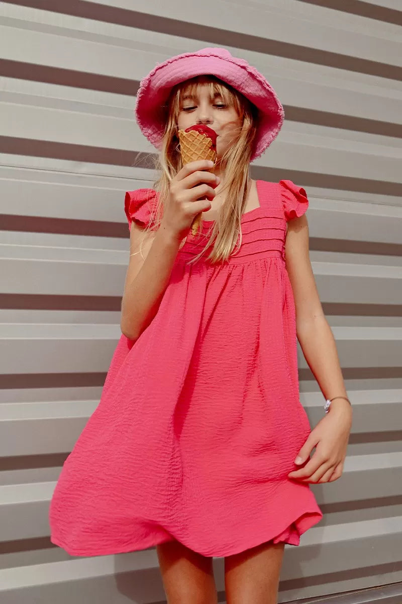 Molly Bracken - Girls Square Neck Dress - Fushia *FINAL SALE*