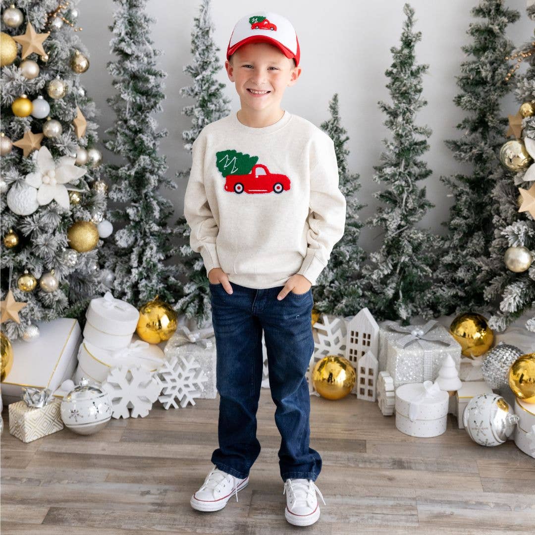 Sweet Wink - Christmas Truck Patch Sweatshirt - Kids Holiday Sweatshirt