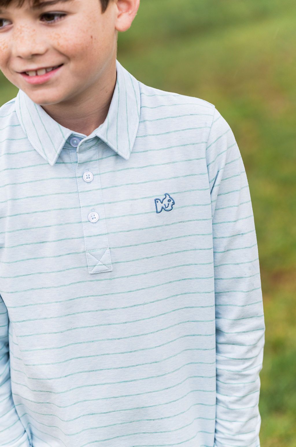Prodoh - Boys Long Sleeve Too Cool For School Polo - Ice Water Blue Surf Stripe