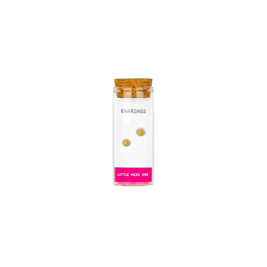 Little Miss Zoe - Stud Kids Earrings in a Bottle: Colorful Smiley Pink
