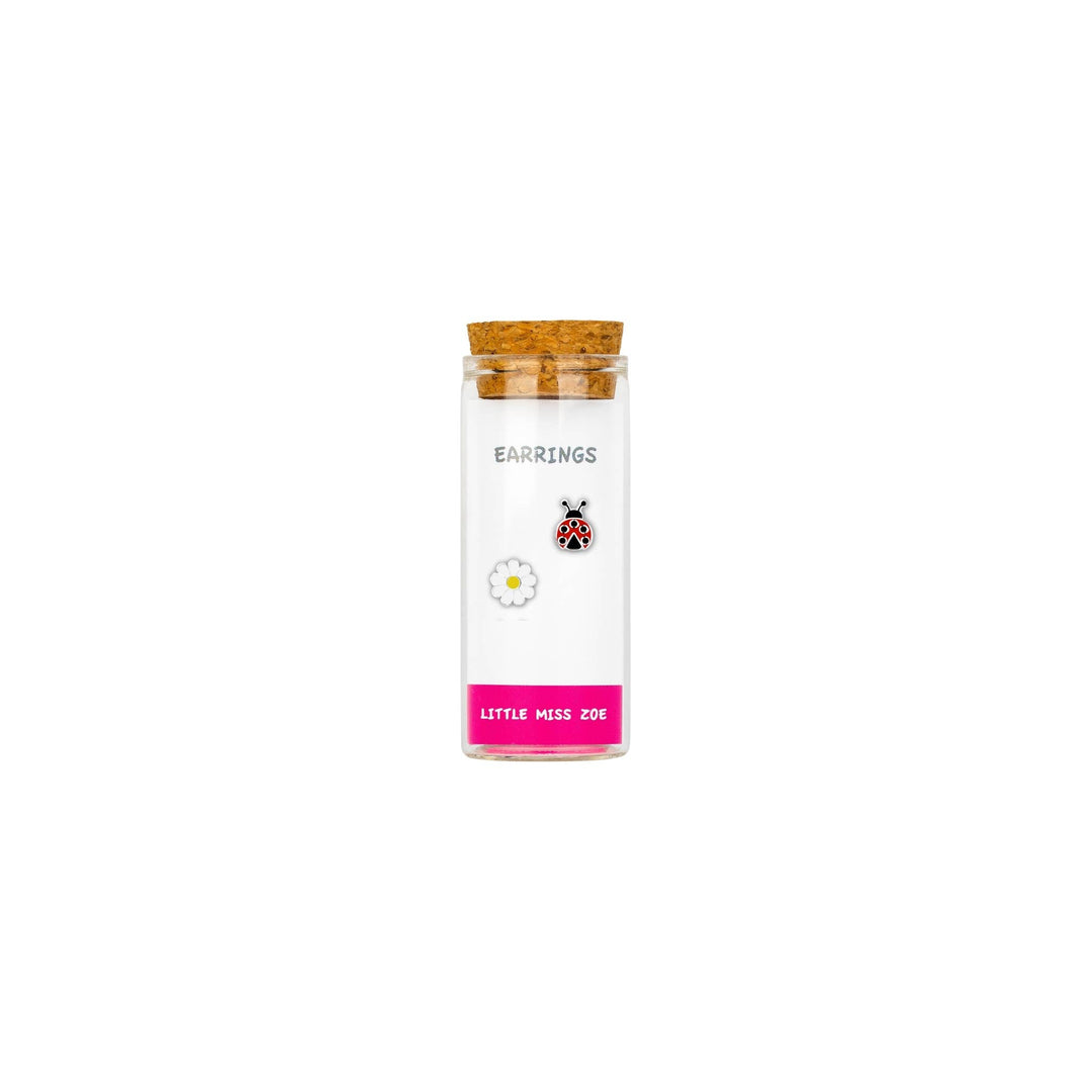 Little Miss Zoe - Stud Kids Earrings in a Bottle: Colorful Smiley Pink