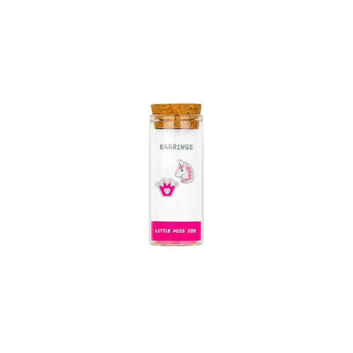 Little Miss Zoe - Stud Kids Earrings in a Bottle: Colorful Smiley Pink