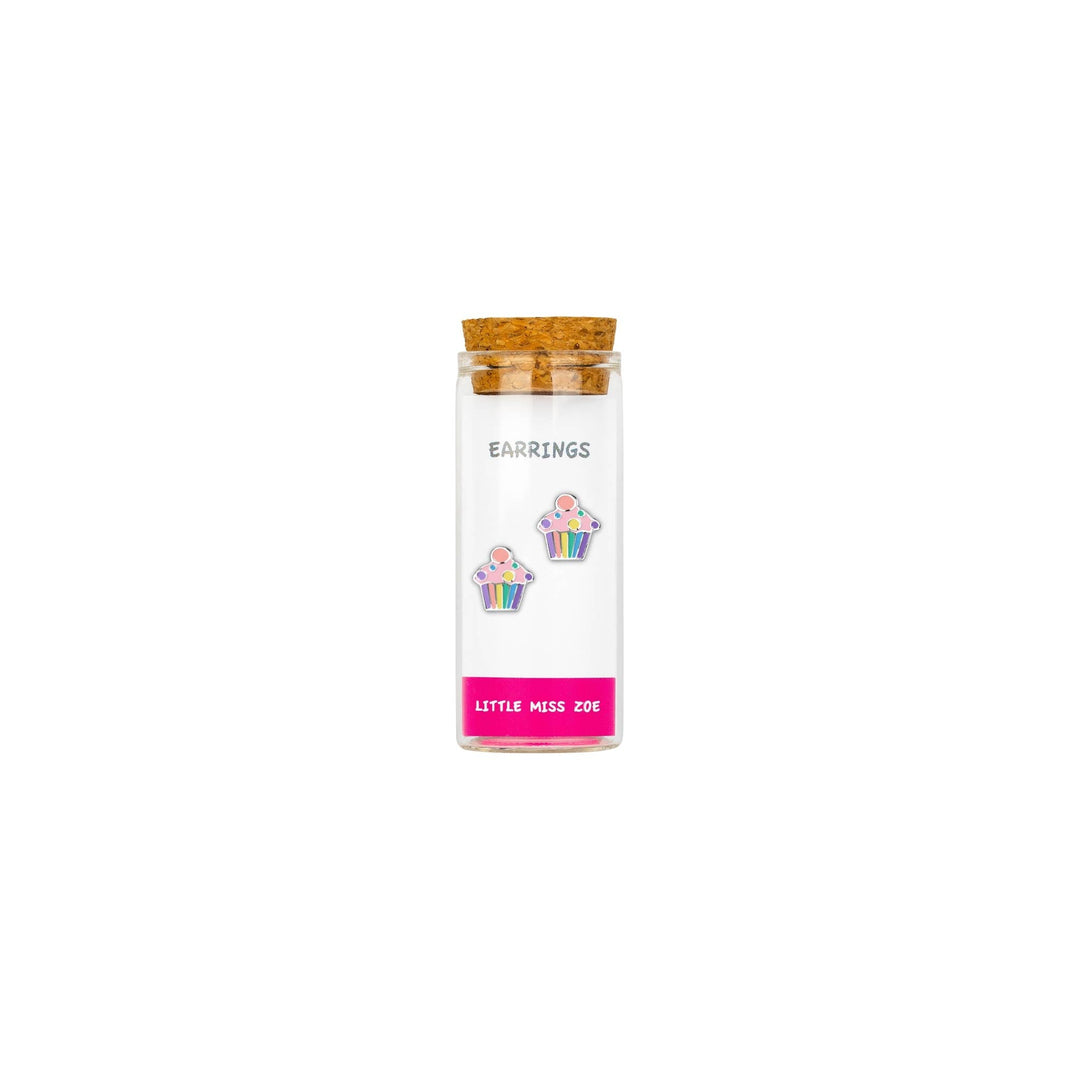 Little Miss Zoe - Stud Kids Earrings in a Bottle: Colorful Smiley Pink