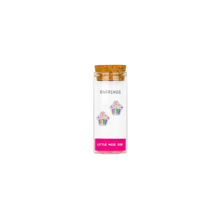 Little Miss Zoe - Stud Kids Earrings in a Bottle: Colorful Smiley Pink