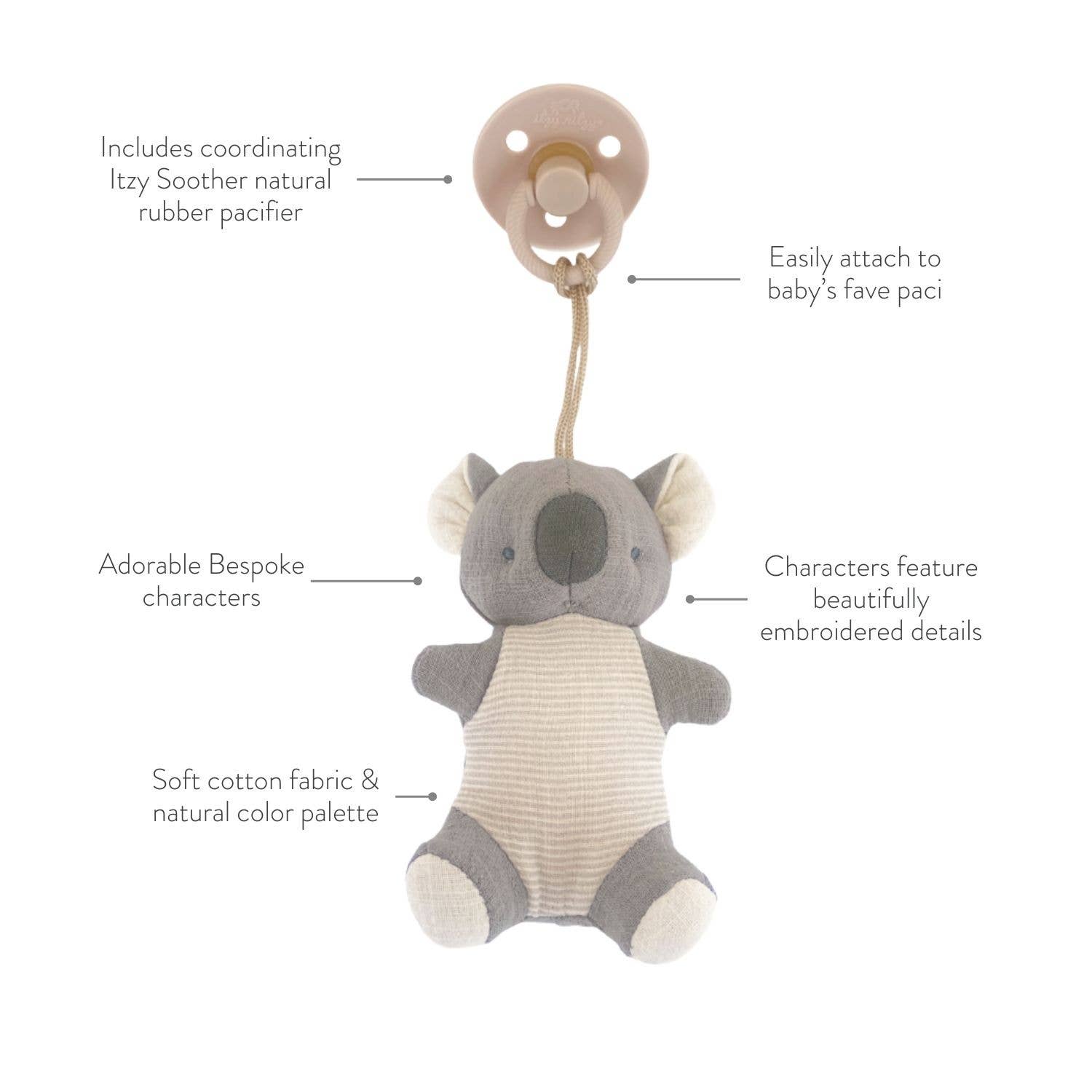 Itzy Ritzy - *NEW OPTIONS* Bitzy Pal Natural Rubber Pacifier & Plush