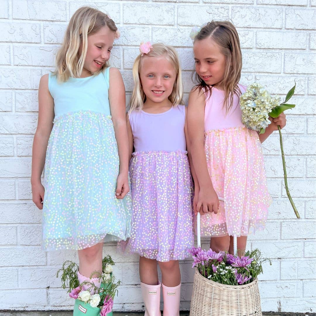 Sweet Wink - Pink Confetti Flower Tank Dress - Easter - Kids Spring Dress