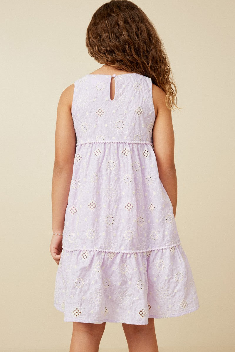 Hayden Girls -  Floral Crochet and Lace Detail Tank Dress - Lavender