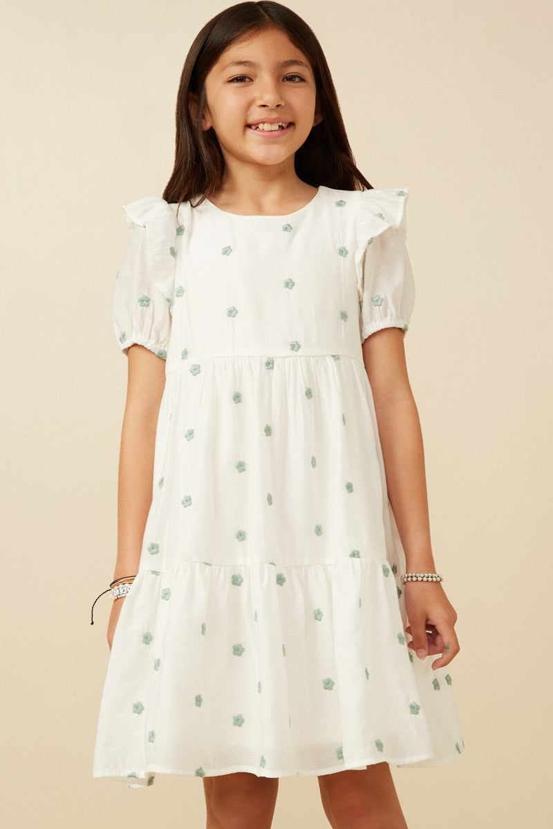 Hayden Girls -  All Over Floral Embroidered Ruffled Dress - Ivory
