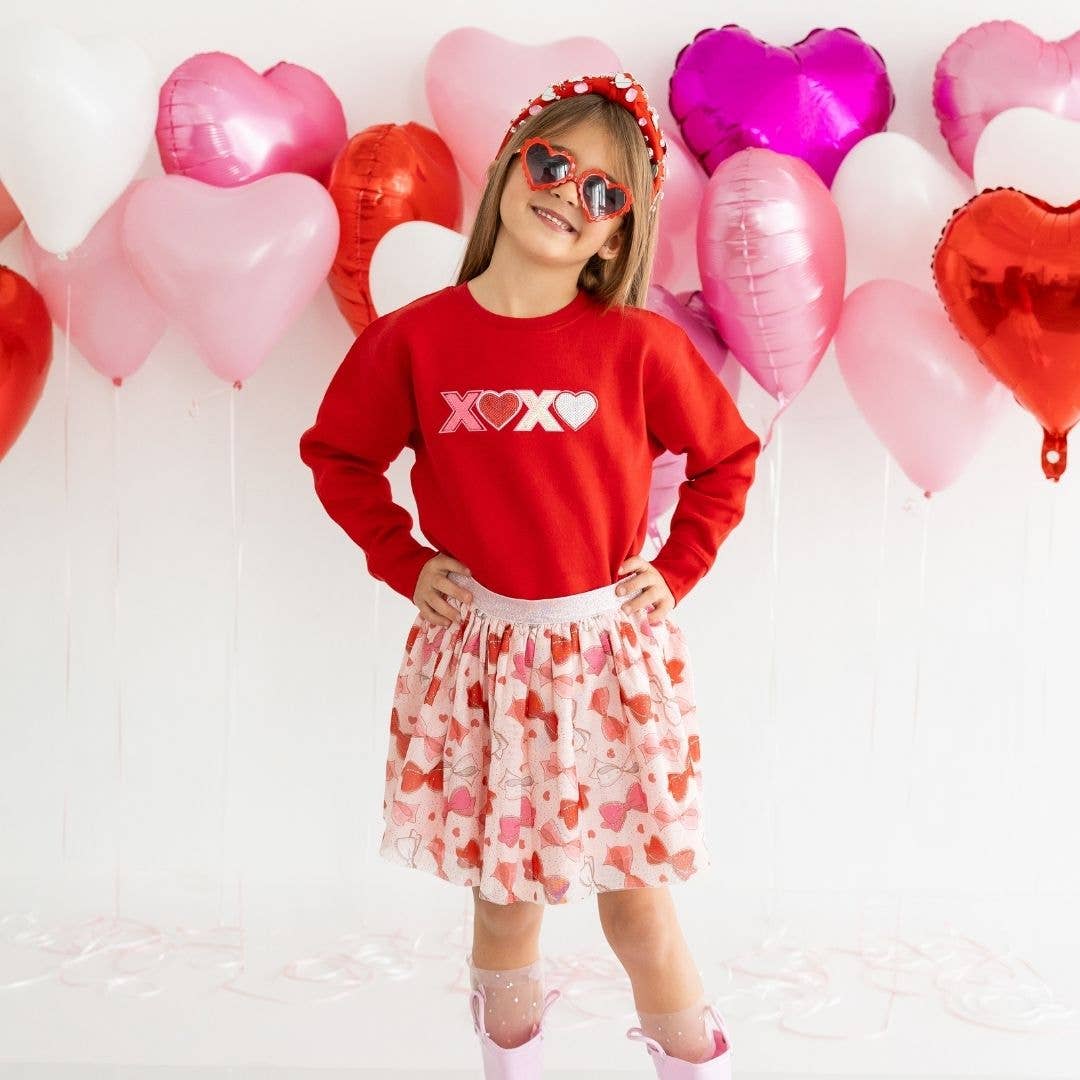 Sweet Wink - XOXO Sequin Patch Valentine's Day Sweatshirt - Kids Crewneck