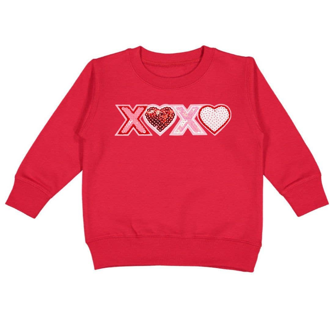 Sweet Wink - XOXO Sequin Patch Valentine's Day Sweatshirt - Kids Crewneck