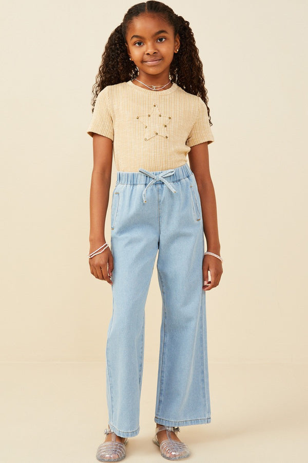 Hayden Girls - Wide Leg Drawstring Waist Pant - Denim *FINAL SALE*